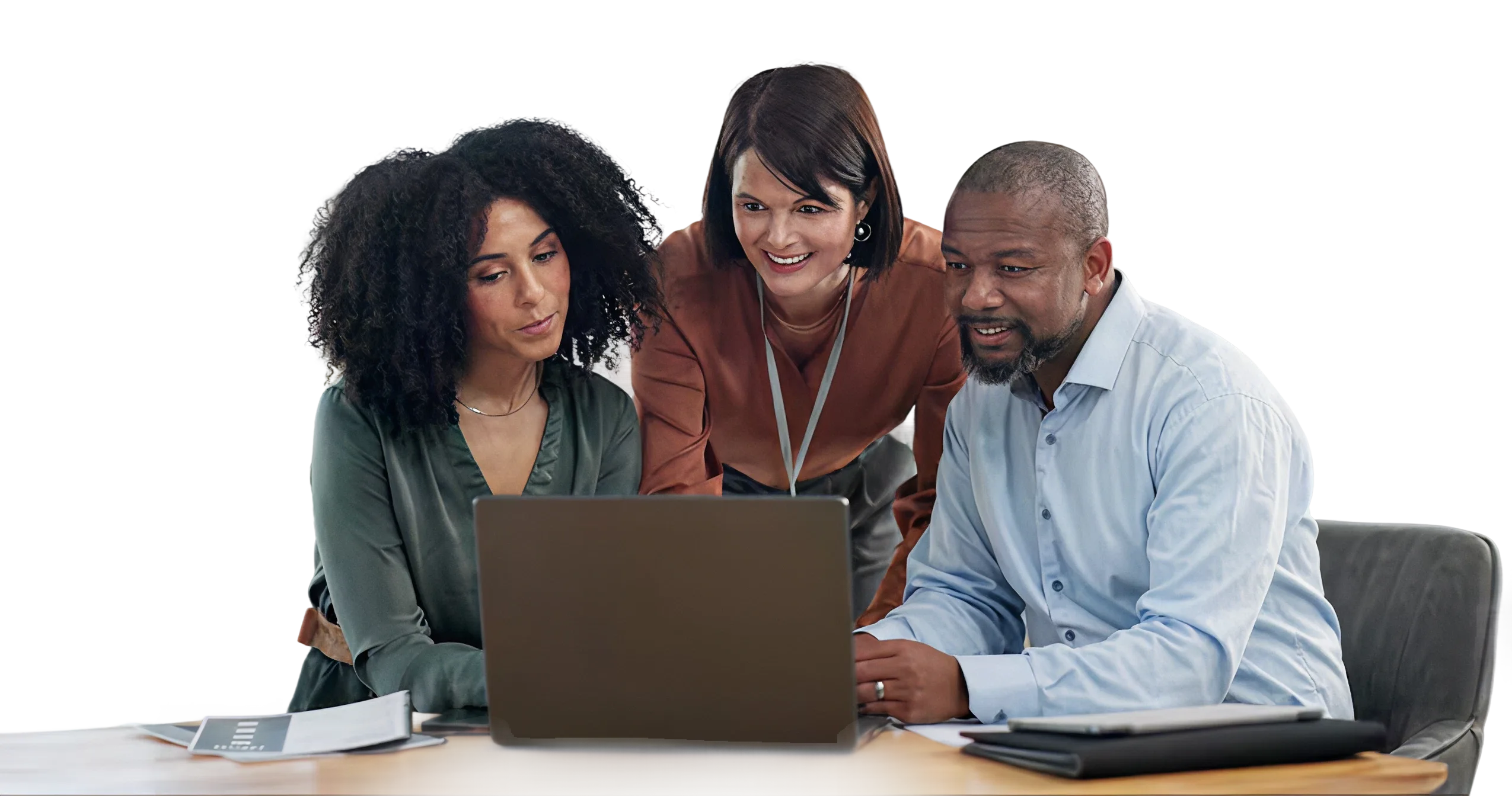 Enterprise SEO team collaborating around a laptop